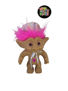 Ace Treasure TROLL with Pink Hair and Pink Heart Wishstone 8" H Vintage Rare